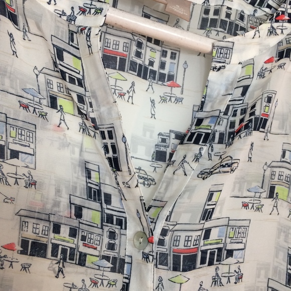 CHICO'S sheer blouse city theme 3/4 sleeve tunic - Picture 4 of 8